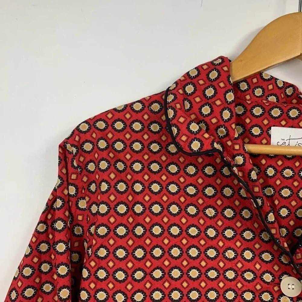The Cats Pajamas Women's Hadley Pajama Print‎ Cotton Long Sleeve Shirt Top SZ L